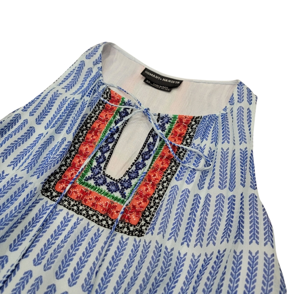 Hemant & Nandita Silk Tiered Mini Dress Bohemian Beaded Embellished Women’s XS - Picture 7 of 17